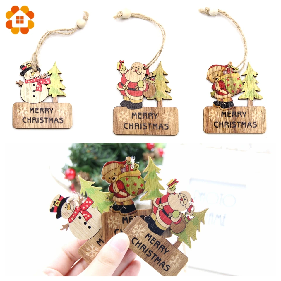 

3PCS DIY Wooden Pendants Ornaments Christmas Wood Craft Xmas Tree Ornaments For Home Decor Christmas Party Decorations Kids Gift