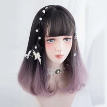 Косплей салон волнистый 41 см Лолита смешанный черный фиолетовый Омбре Средний Женский Хеллоуин челка синтетический маскарадный парик для вечеринки+ шапка H762356