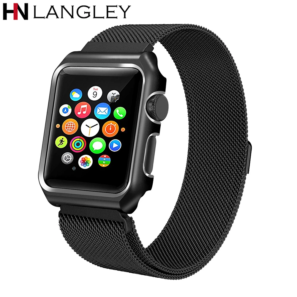 Band and Case For Apple Watch Case 38mm 42mm Milanese Loop Magnetic Mesh Stainless Steel Band Metal Bumper Cover Series 3 2 1