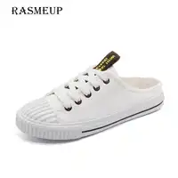 RASMEUP Women's Canvas Slippers Shoes White 2018 Spring Summer Women Half Slipper Sneakers Casual Woman Slip On Lazy Footwear