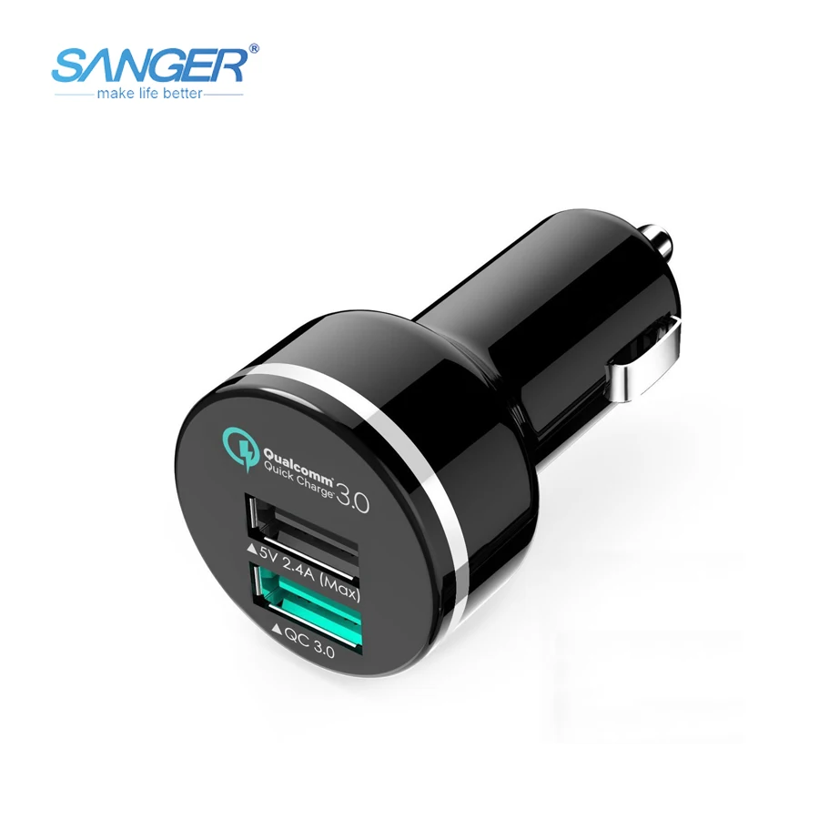 

SANGER 2 Usb Ports Car-charger Qualcomm Certificated QC3.0 Car Charger with Micro Usb Cable Rapid Charging for iPhone Samsung S8