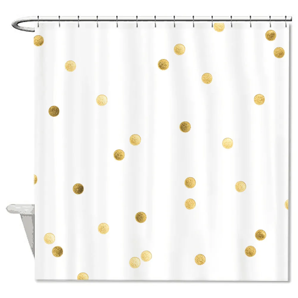 Badkamer Douche Gordijnen Polyester Stof Gouden Stippen Wit Custom Bad