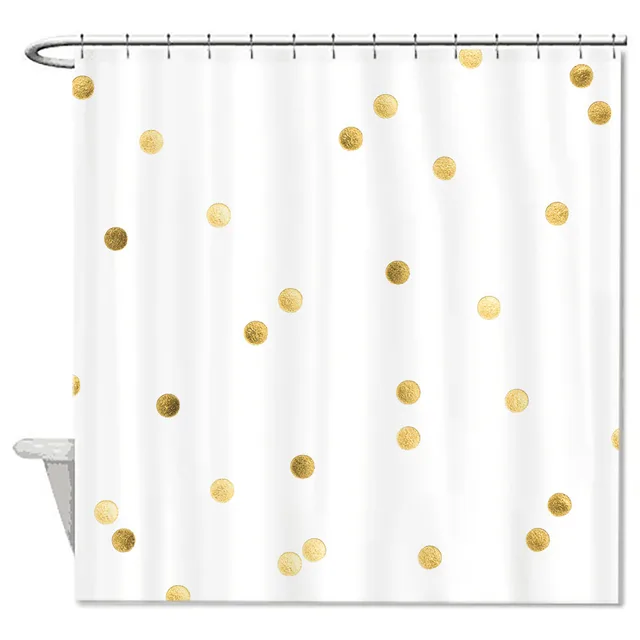 Badkamer Douche Gordijnen Polyester Stof Gouden Stippen Wit Custom ... Badkamer Douche Gordijnen Polyester Stof Gouden Stippen Wit Custom ...
