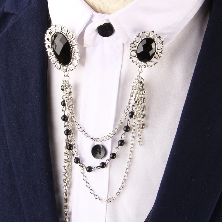 

Fashion Metal Lapel Pin Men's Pins and Brooches Korean Multi-layer Tassel Chain Crystal Brooch Badge Jewelry for Men Accessories