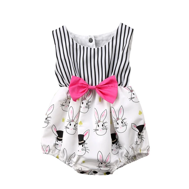 2018 moda recién bebé niña ropa infantil conejo rayado mono trajes ropa 0-24 M -