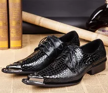 Plus Size 38-46 Personalized Iron Pointed Toe Fashion Men Wedding Shoes Snake Men Dress Shoes Men’s Genuine Leather Boots Oxford