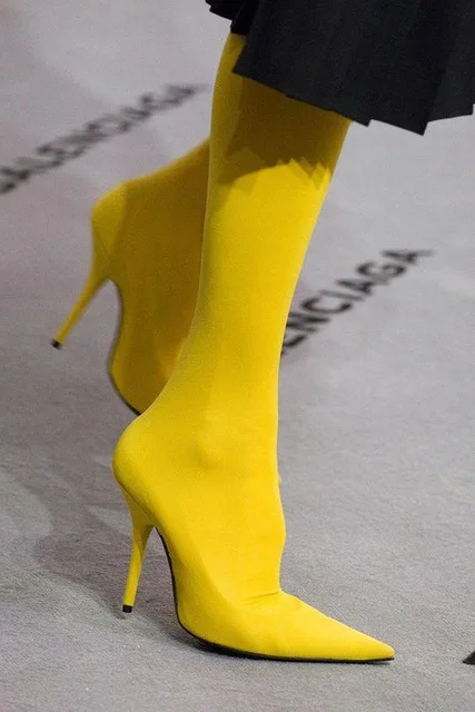 

Autumn Winter 2018 Long Boots Pointed Toe High heels Boots Shoes Woman Thigh High Knee-high Socks Booties Bota Feminina Botas