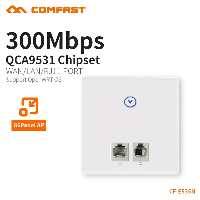 

COMFAST 300Mbps Wall Embedded AP Router 2.4G Wireless WIFI Access Point 86 Panel Telephone RJ11 + RJ45 Port AP CF-E535N