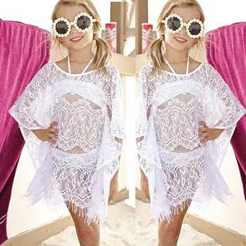 

2019 Summer 3PCS Set Girls Kids Summer Beach Bathing Bikini Lace Cover Up Swimwear Dress Outfits Clothes Beachwear