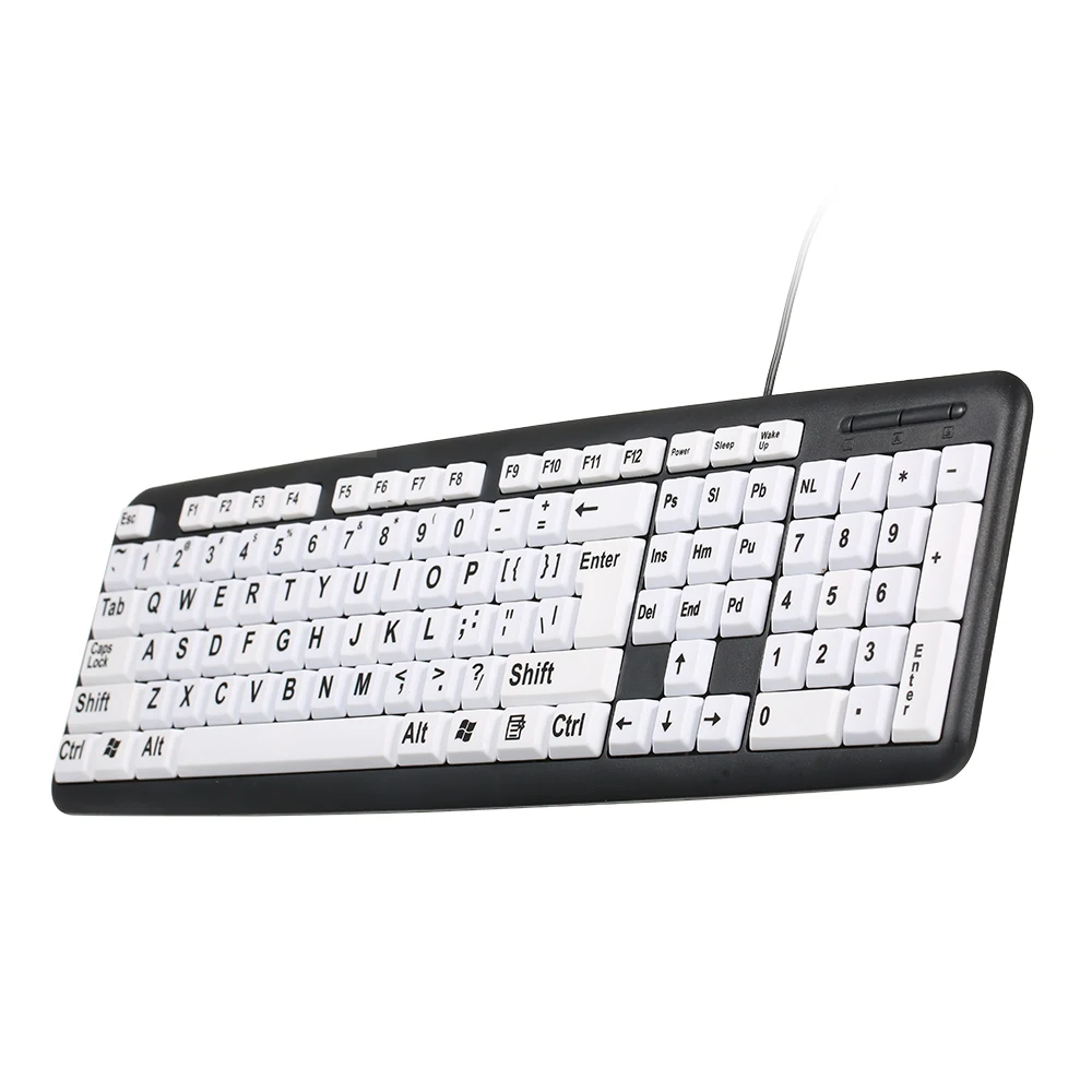 

Keyboard For Low Vision Users with Large White Keys Black Letters for Old Men Computer Peripherals USB Wired Keyboard PC Desktop