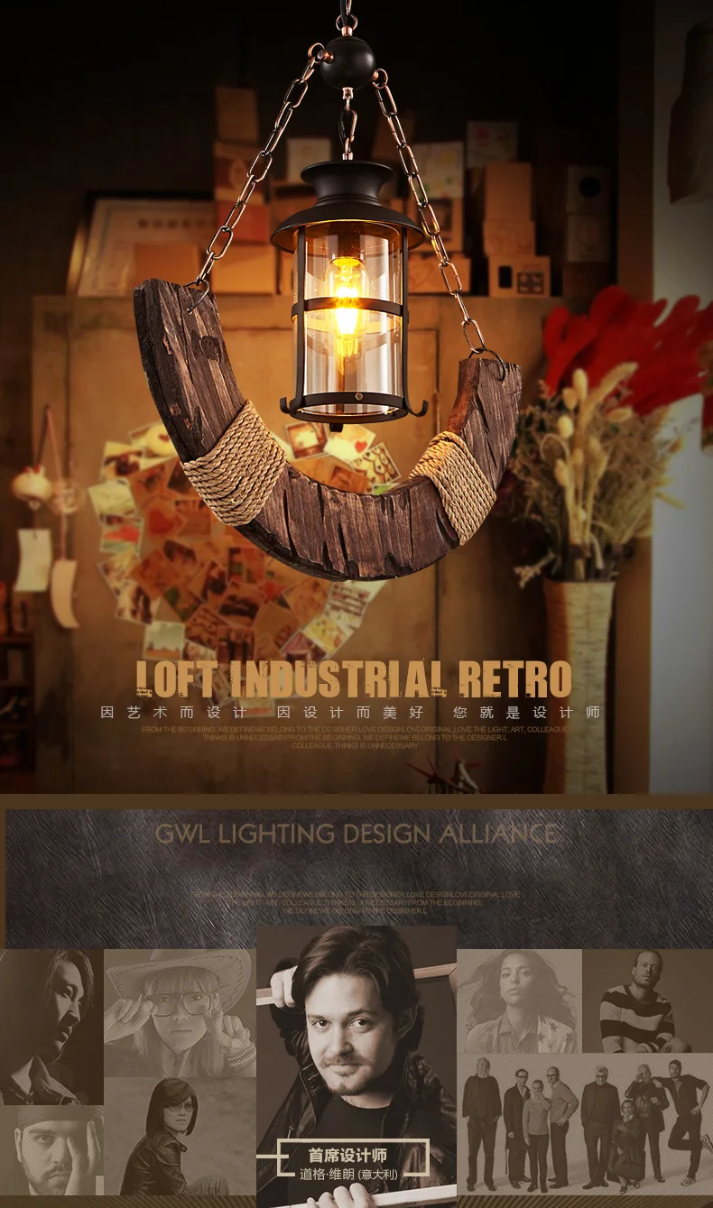 American Art Hemp Rope Chandelier Wood Dining Room Bar Cafe Internet Bar Chandelier