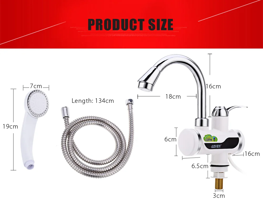 GZU ZM - D4 Electric Water Heater Kitchen Bathroom LCD Temperature Display Heating Faucet with Shower Head