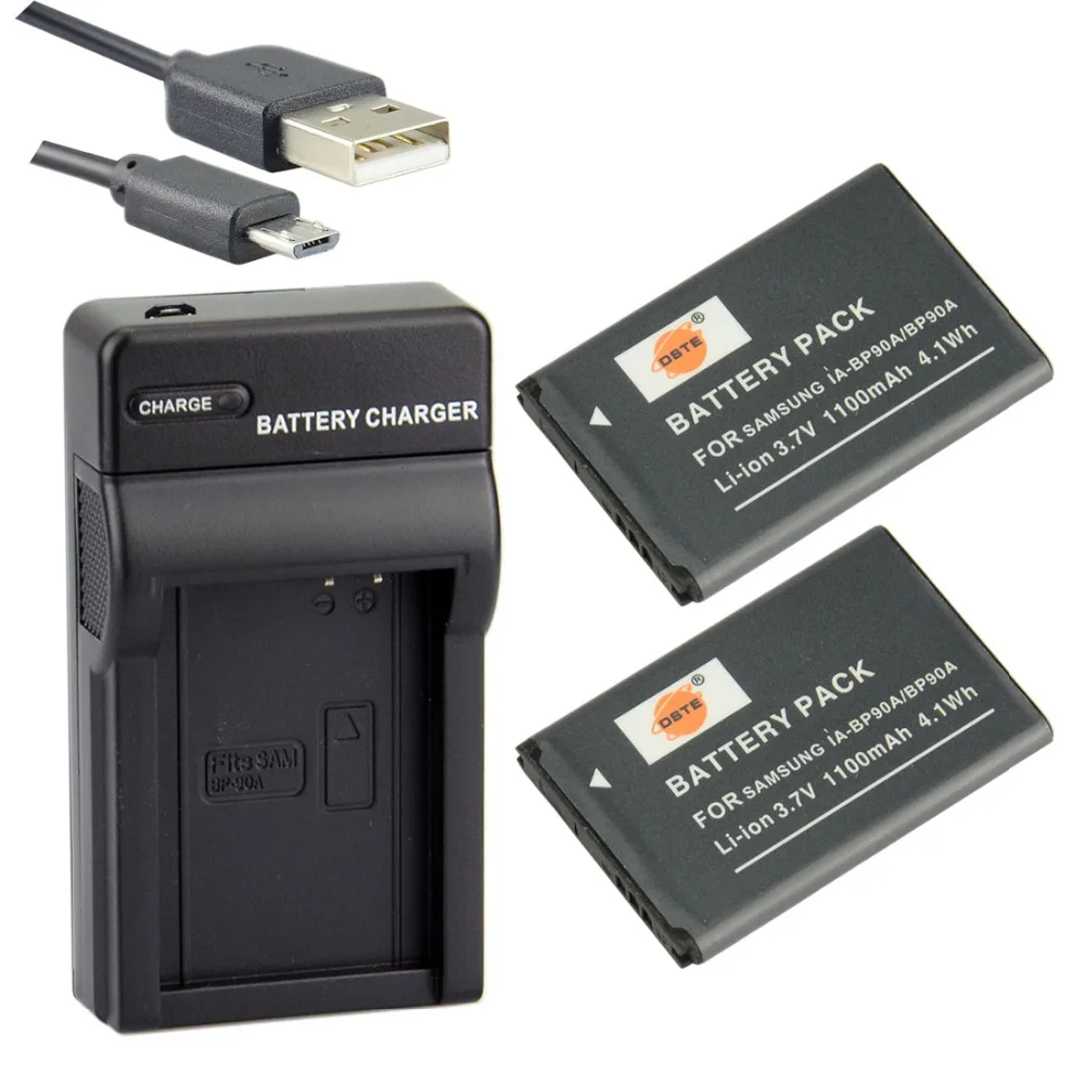

DSTE 2PCS IA-BP90A BP90A Li-ion Battery + UDC119 USB Port Charger for Samsung HMX-E10WP HMX-E10BP HMX-E100P Camera