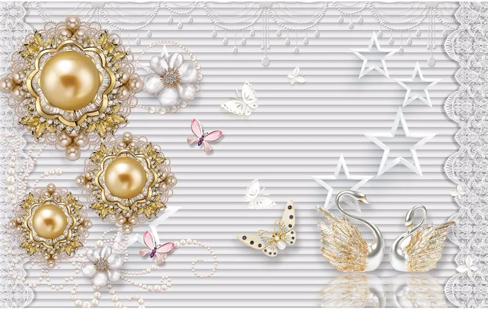 Papel de parede personalizado 3d mural jóias em relevo simples moda novo estilo chinês tulipa fundo ouro rendas jóias flor murais 22