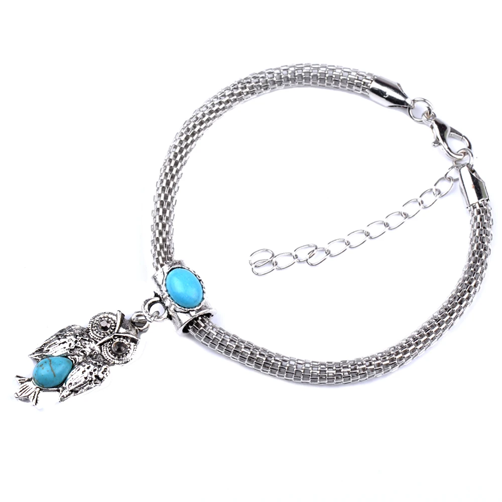 

MYTHIC AGE Antique Silver Color Gypsy Vintage Owl Charm Howlite Stone Bracelet Bangle Wholesale Jewelry Jewellery