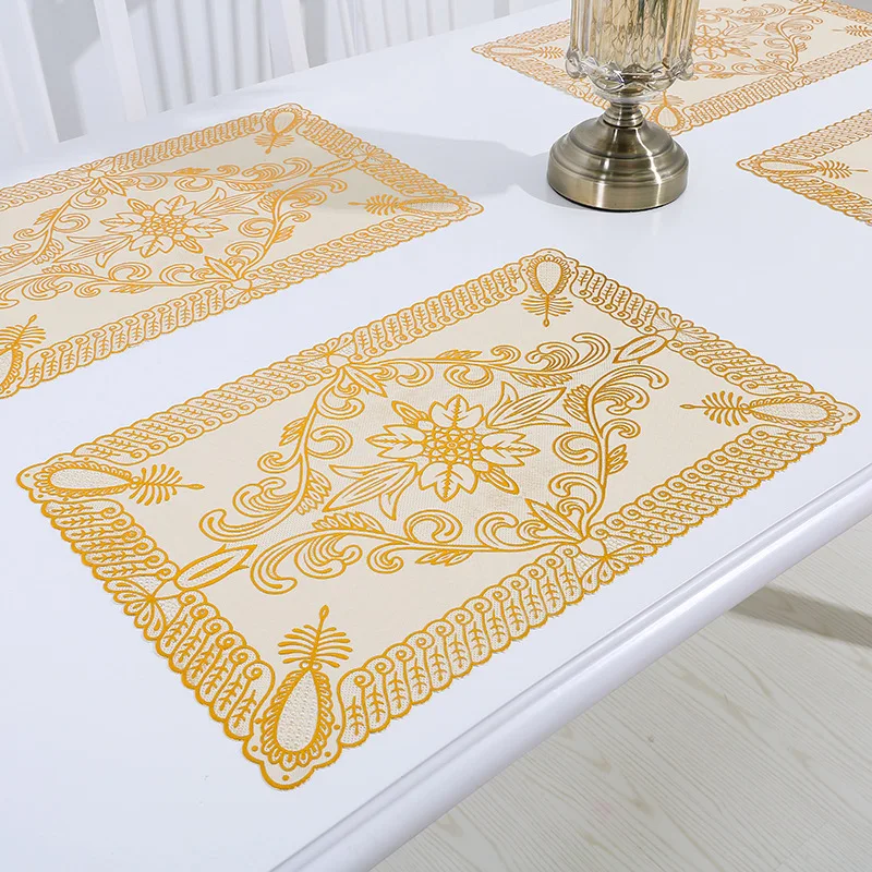 

PVC table cushion rectangular high-end hotel Western cushion non-slip heat insulation bowl plate cushion Phoenix tail flower