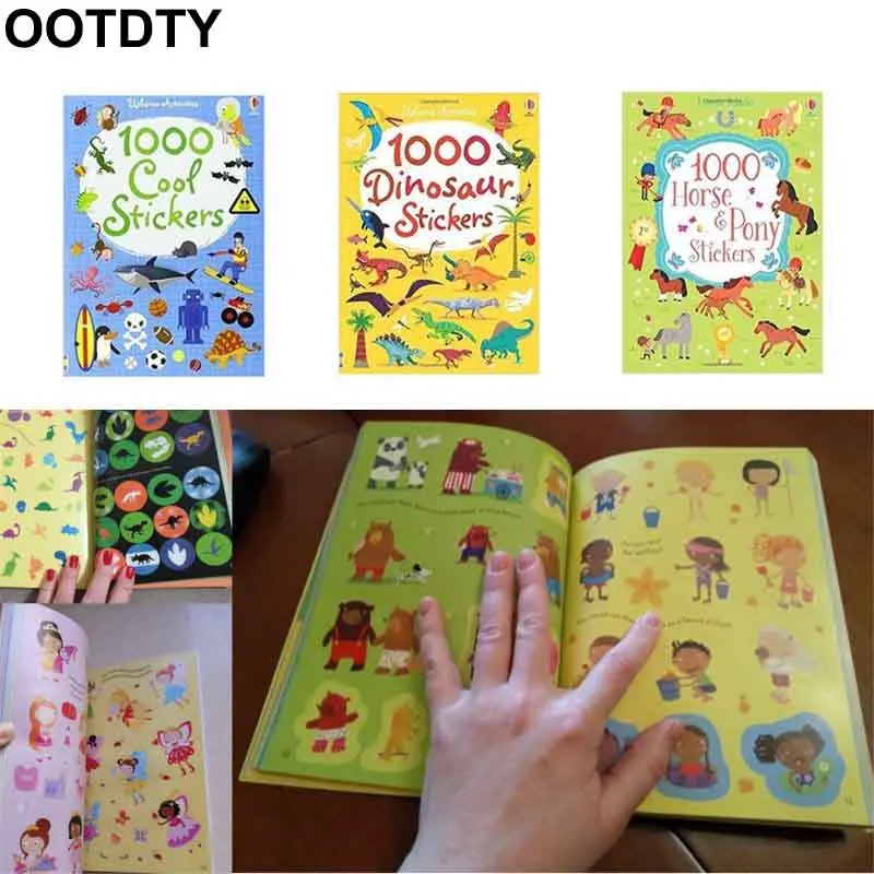 

Children 1000 Reusable Cartoon Stickers/ Kids Baby Animal/Dinosaur/Princess/ Sticker Books For Kindergarden Schools