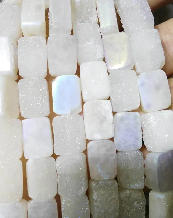 

Drilled--10x14 12x16 13x18mm full strand Genuine Duzy Drusy Agate rectangle ablong clear white mixed Cabochon bead