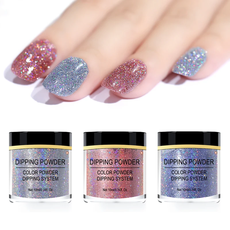 

BORN QUEEN Holographic Dipping Nail Powder Gradient Dipping Glitters Manicure Decoration Laser Nail Dust Chrome