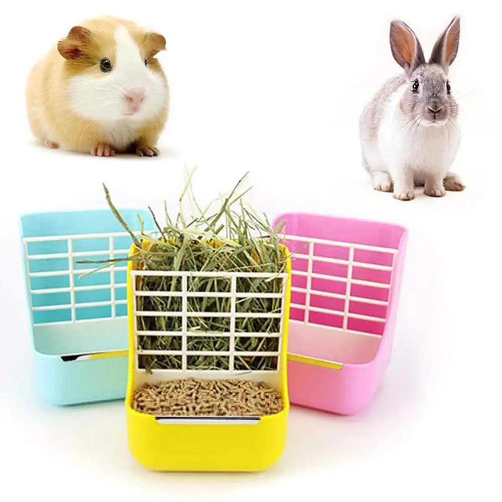 

2 in 1 Pet Rabbit Hay Food Feeder Grass Shelf Bowl Dispenser Storage Small Pet Rabbit Grass Feeder Rack Fixed External Shelf