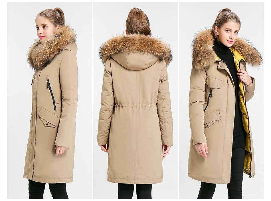 Женская однотонная зимняя куртка до колена EURASIA, свободная куртка с капюшоном и высоким воротником, плотная парка с воротником из натурального меха, Y170027, зима