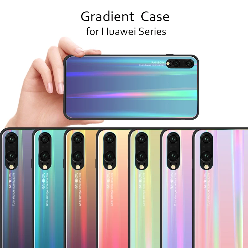 Градиентные чехлы из закаленного стекла для Huawei P20 P30 Pro противоударный чехол Mate 20
