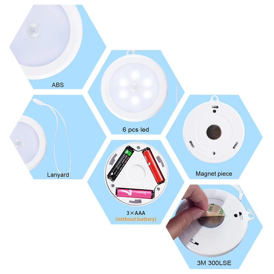 PIR датчик движения 6 светодиодный светильник для шкафа s Шкаф беспроводной настенный светильник Магнитный коридор лестничный светильник для кухни Спальня Ночной умный светильник