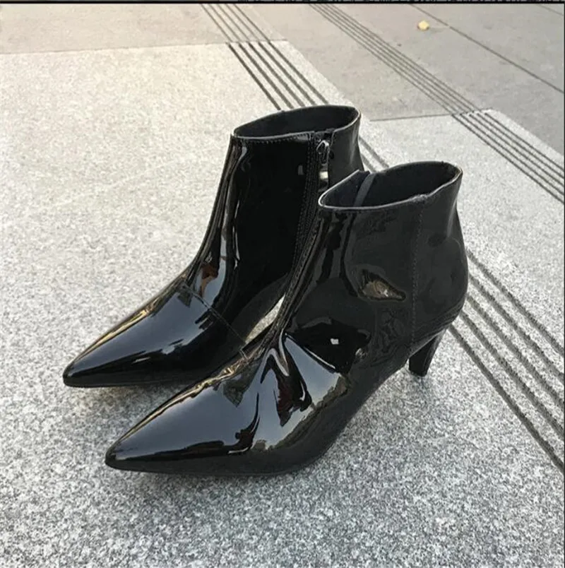 As Feminina Botines fur Con Show Dedo Zapatos Insole Chic Invierno Tacón Alto Concisa Tobillo Marca Motocicleta Cool Punta Del Lateral Cremallera En De Mujeres Pie Botas qAWBSFA6z