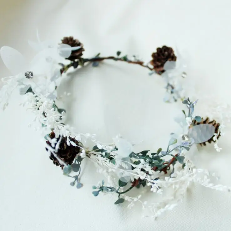 Mori Girl Flower Headwear vegetation garland Bridal Wedding Accessories Vintage Beach Flower wreath ZH010