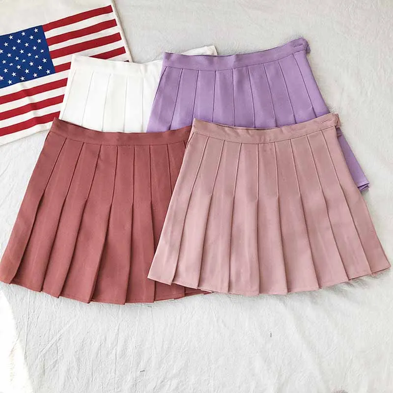 

New Women Mini Skirts 2018 Harajuku Fashion Pleated Skirts High Waist Sweet Pink Mini Skirts Female #5115