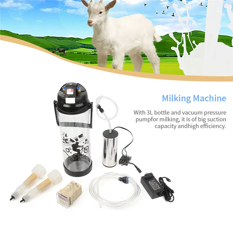3L Milking Machine Goat Sheep Cow Electric Impulse Milker Double Teats Manual Milker Automatic Vacuum Pump Stainless Steel USEU (2)