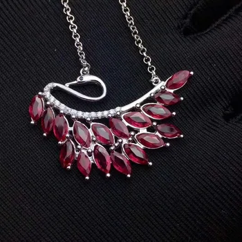 شراءالطبيعية الأحمر روبي جوهرة أنيقة سوانخاص قلادة الأحجار الكريمة الطبيعية قلادة قلادة S925 الفضة فتاة هدية حفلة غرامة مجوهرات