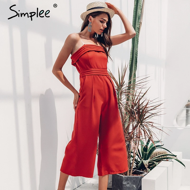 

Simplee Elegant off shoulder women jumpsuit Sleeveless layer zipper overall romper Sexy causual female long summer jumpsuit