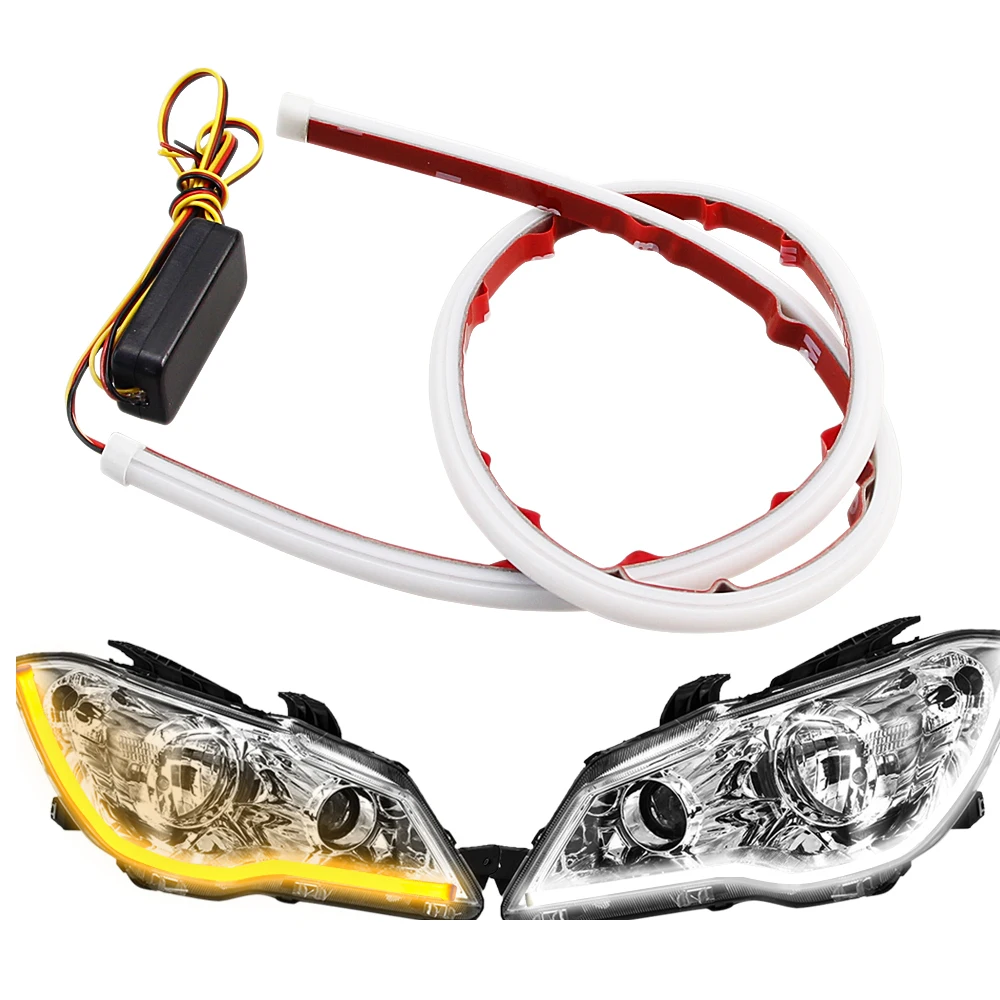 SULUCAR 2X LED 60cm Daytime Running Light  Flexible Strip Ultrafine Silicone Soft Tube Waterproof DRL Turn Signal Lights