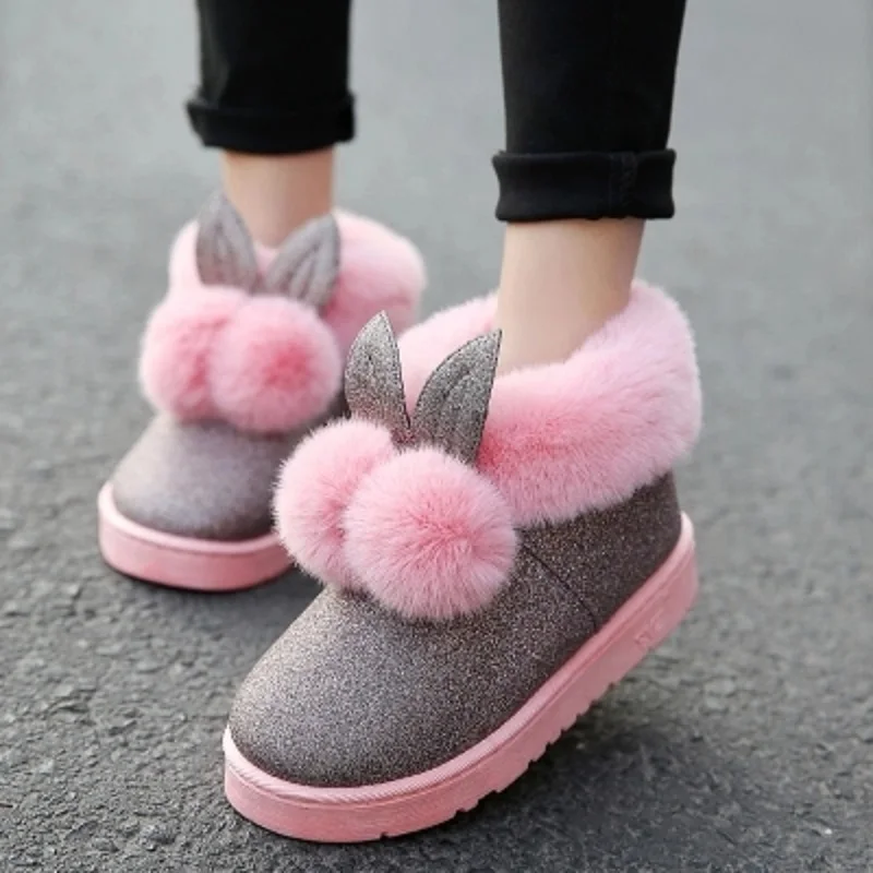 Vente 2018 hiver nouvelles femmes bottes oreilles de lapin mignon bottes imperméables et velours épais chaud chaussures en coton.