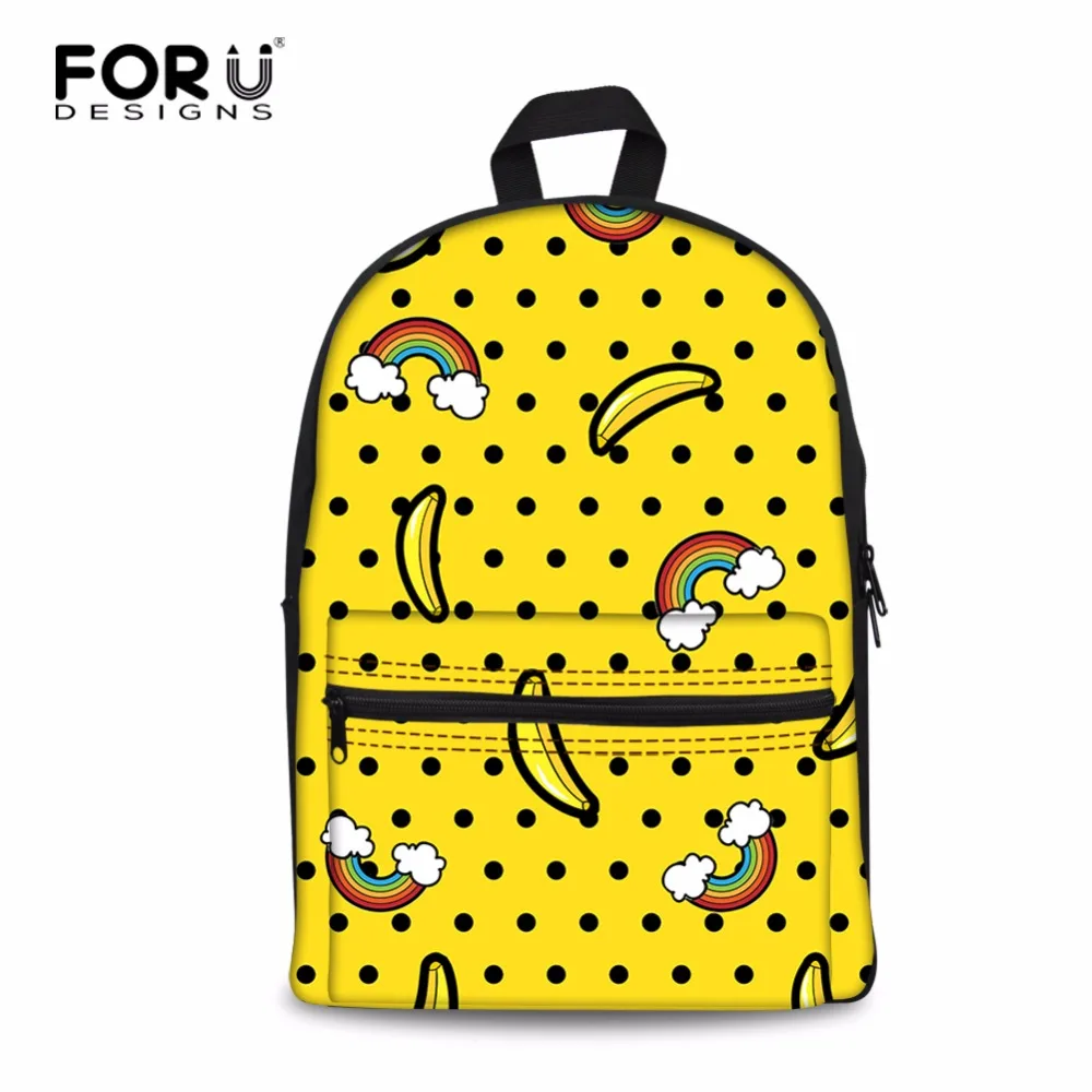 FORUDESIGNS Cartoon Banana Pattern Women School Backpack Teenager