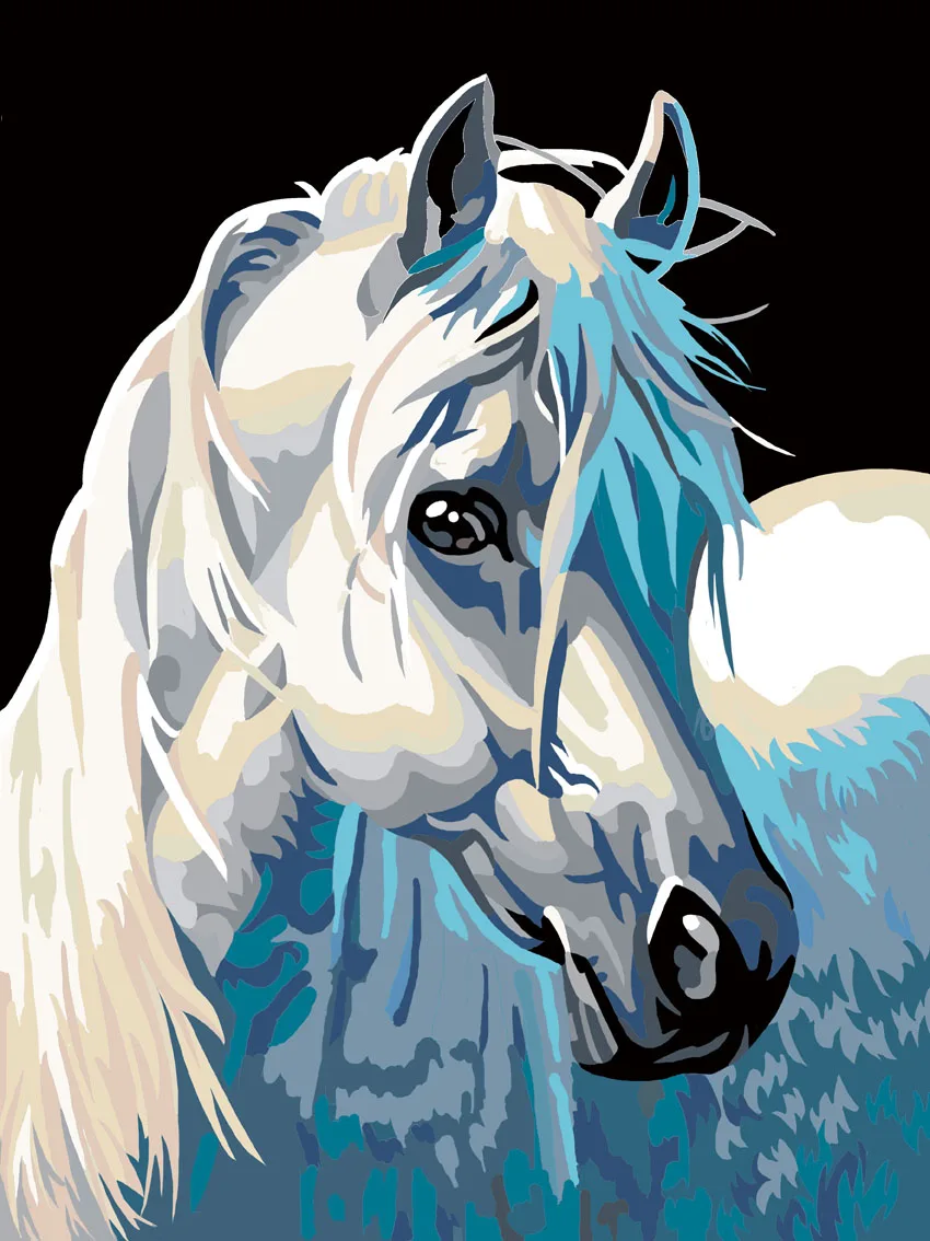 

2016 DIY Framed Pictures White Horse Paint By Numbers Digital Oil Painting On Canvas handamade Canvas Art 40x50cm
