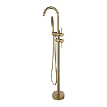 

Brushed Gold Freestanding Bath Spout Shower Floor Mount Shower set Mixer Valve 2 Function Bathtub Filler Mixer Taps