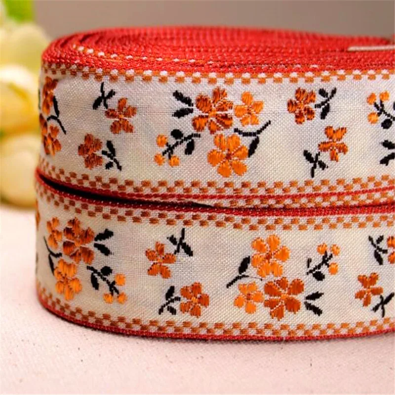 2.5cm Embroidered flower ribbon lace woven label Jacquard ribbons
