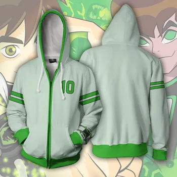 

NEW anime ben 10 Alien Force Benjamin Tennyson Ben Cosplay Costumes Zipper Hoodies Sweatshirts 3D Printing Unisex Adult Clothing