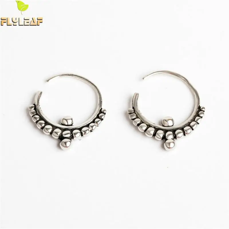

Flyleaf 925 Sterling Silver Circle Bead Hoop Earrings For Women Vintage Simple Earings Fashion Jewelry High Quality