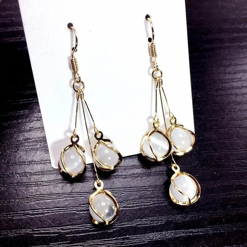 

Opal Balls Long Drop Earrings Women Fashion Jewelry