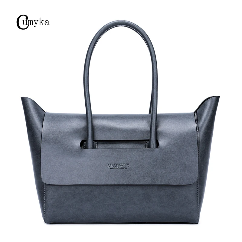 

CUMYKA Luxury New Cow Leather Women Handbags Business Genuine Cowhide Dumplings Tote Ladies Classic Shoulder Bags 2019 Big Hobos