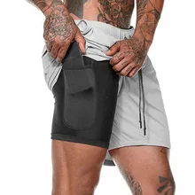 Новые летние мужские двухслойные Шорты Фитнес-тренировочная Спортивная одежда для бега пот Карманы Шорты Мужские тренировки Спортивная одежда