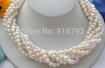 

Hot sale 6row 6mm baroque white Freshwater cultured pearl NECKLACEGenuine 18inch for Wedding women Jewelry Free shipping