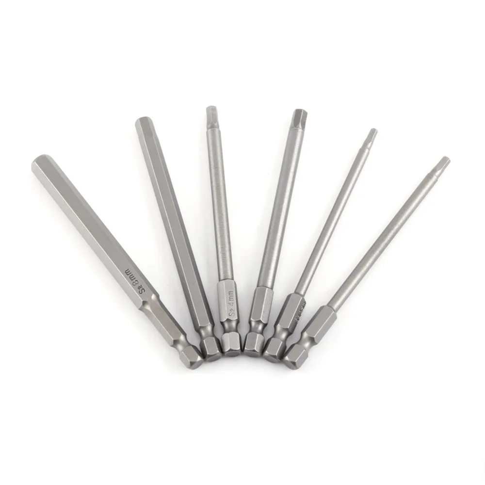 

6pcs/Lot 100mm Length H2.5-H8 1/4" Hex Shank Magnetic Hexagon Head Screwdriver Bit Tool