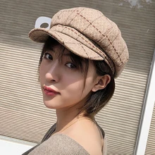 HT2028, женская кепка Newsboy, осенне-зимние шапки для женщин, Ретро стиль, клетчатый женский восьмиугольный берет, кепка, винтажная, художница, художница, женский берет