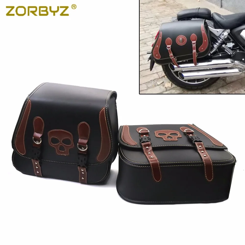 ZORBYZ Motorcycle Vintage Saddlebag Skull Faux Leather Saddle Luggage