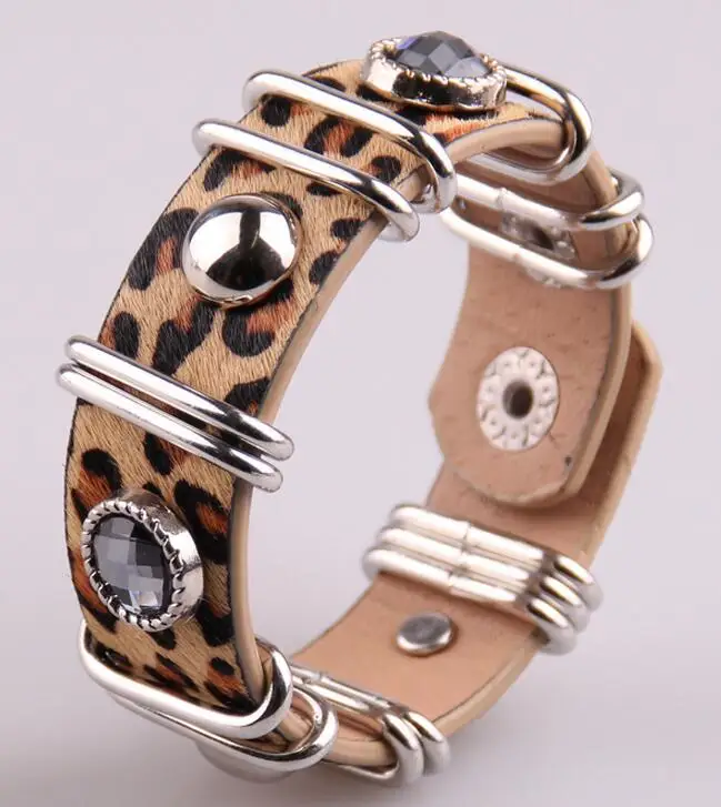 Женский браслет из натуральной кожи с леопардовым принтом|bracelets for|rhinestone wrap