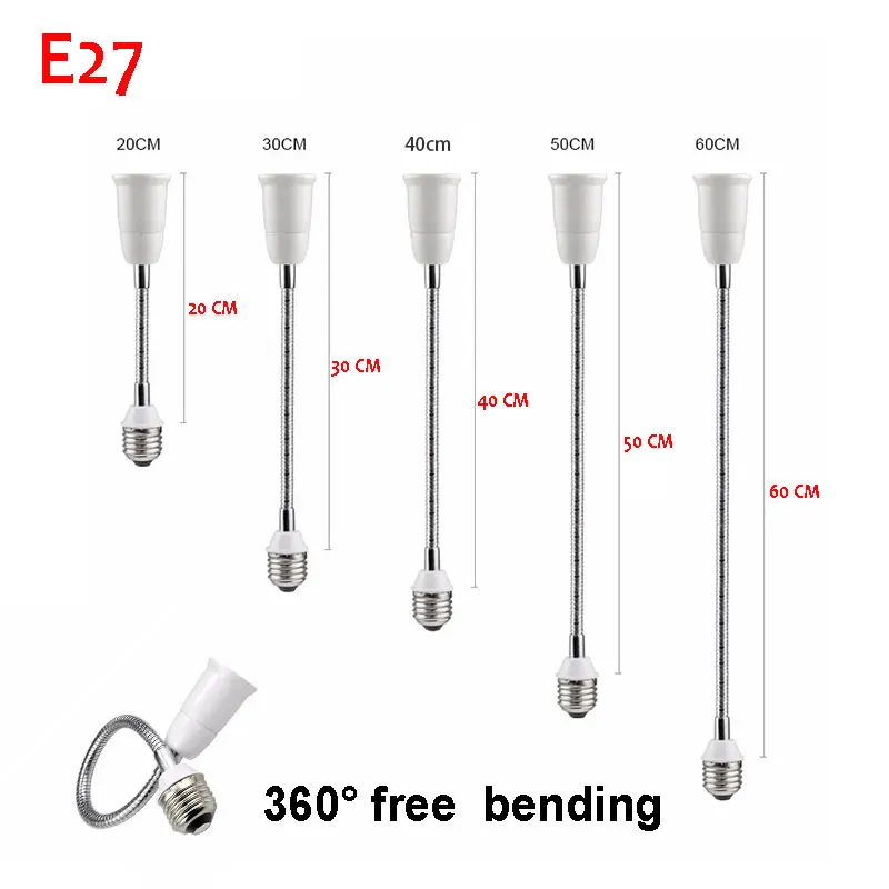 MO-OD AC110-230V E27 LED Flexible Bulb Light Expansion Adapter Screw Lamp Extender 20cm / 30cm 40cm 60cm | Лампы и освещение